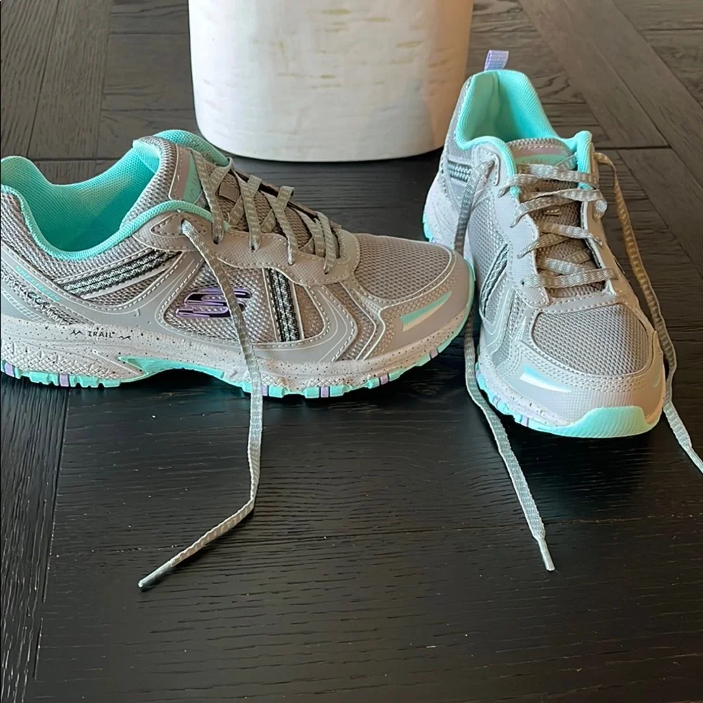 Skechers Trail Womens Grey Teal‎ Memory Foam Running Shoes Sneakers
